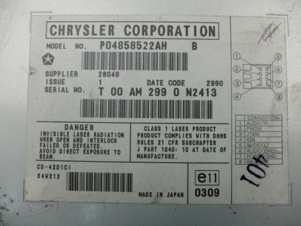 Cd-Wechsler Chrysler Dodge Jeep P04858522AH CD-4201CI