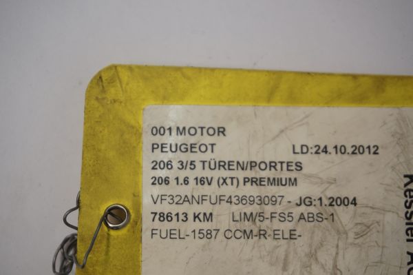 Motorblock 1,6 16v NFU 10FX4W Peugeot 206 79000km
