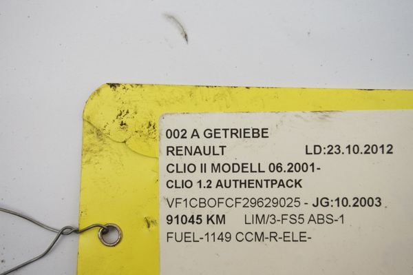 Getriebe JB1514 1,2 16v Renault Clio 2 91000 km 7701716373 7701723254