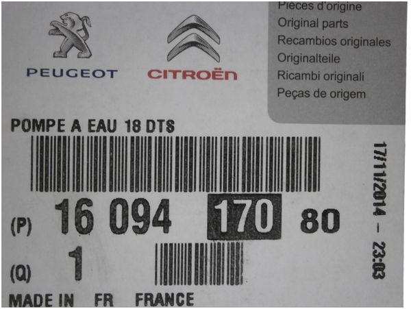 Kühlmittelpumpe  Citroen Peugeot 1.4 18 Zębów 1609417080