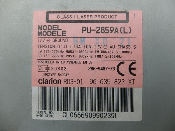 Cd-Radio  Peugeot 206 96635823XT PU-2859A Clarion 1385