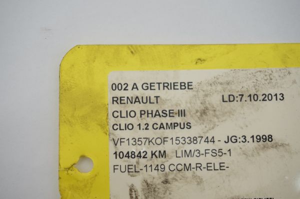 Getriebe JB1138 1,2 Renault Clio 2 105000km 7701352459