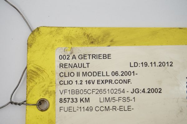 Getriebe JB1514 1,2 16v Renault Clio 2 86000 km 7701716373 7701723254